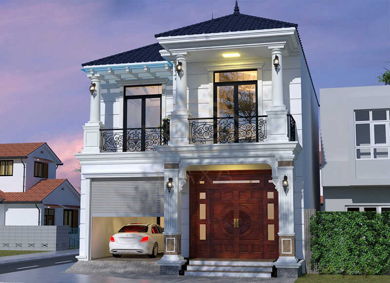 Thiết kế nhà 2 tầng chữ L