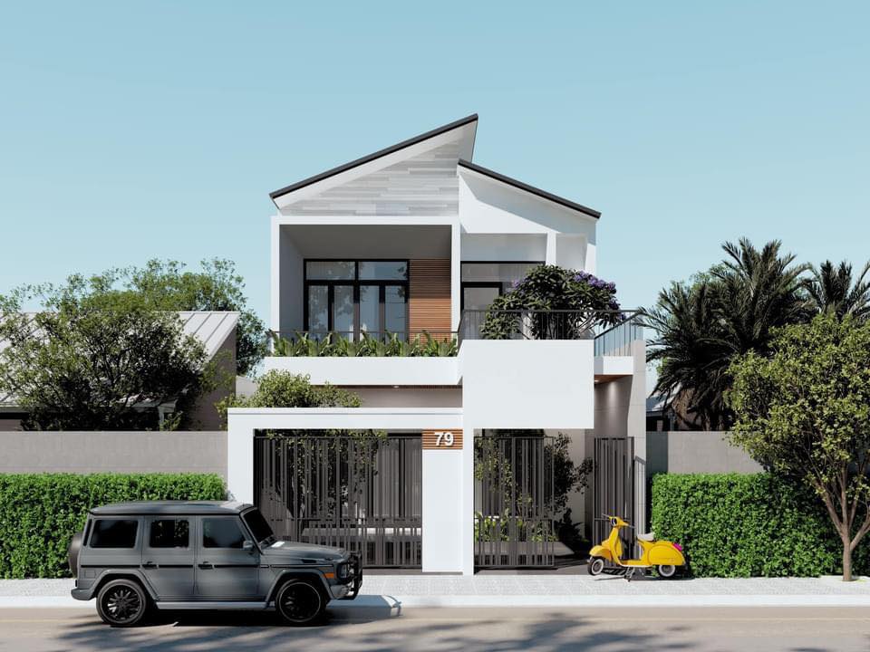 Thiết kế nhà 2 tầng mái lệch