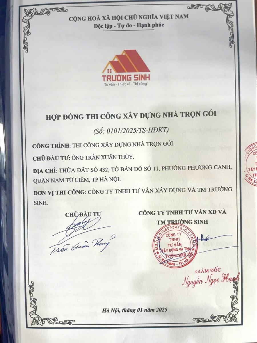 Hợp đồng thi công xây nhà