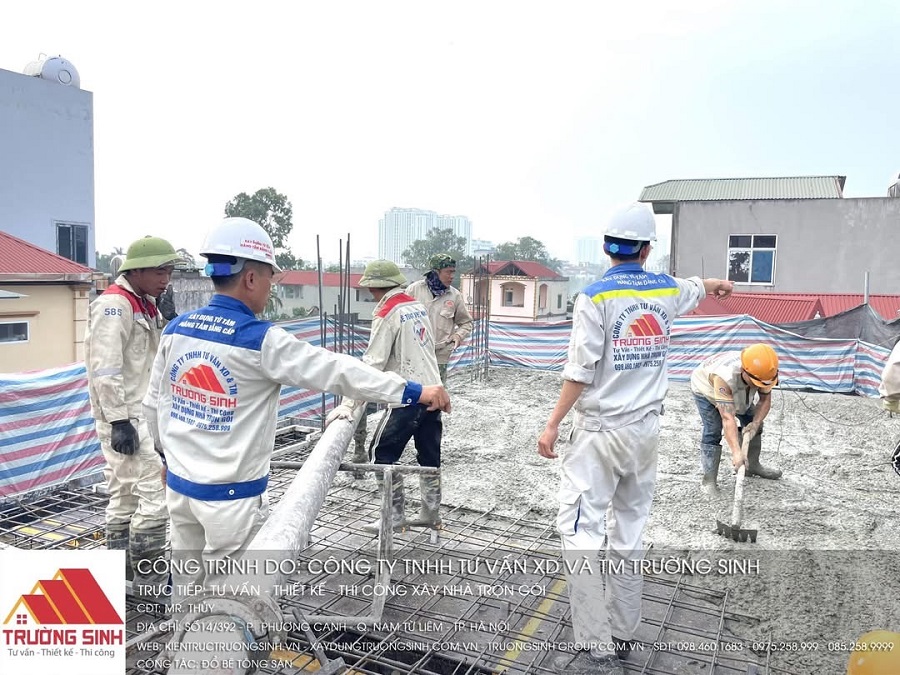 Thi công đổ bê tông toàn khối Cột + Dầm + Sàn