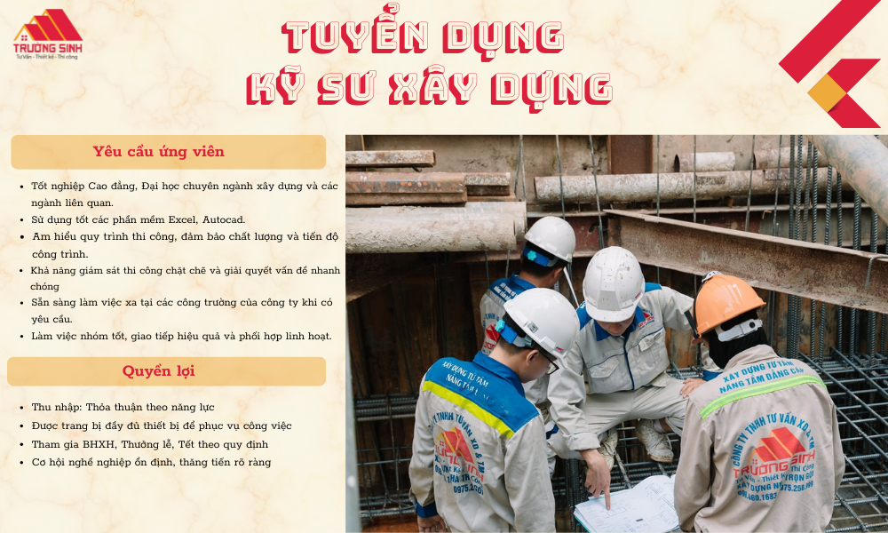 Trường Sinh tuyển dụng Kỹ sư Xây dựng – Thu nhập cao
